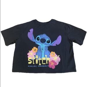 H&M Disney Stitch Graphic Tee Youth 16-18 Gray Hawaii Floral Cropped Boxy